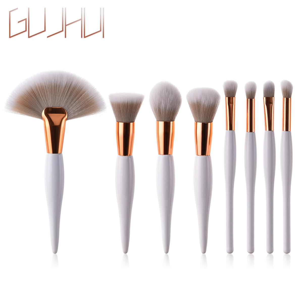 Professional Makeup Brush Set – 8 Pieces with Black Handle & Silver Tubes