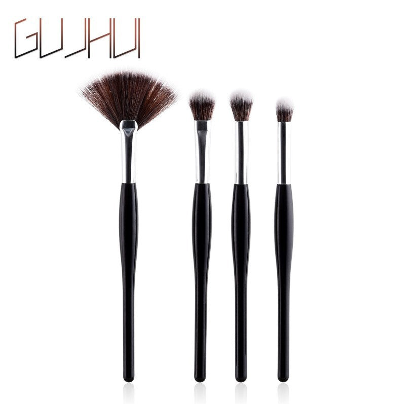 Professional Makeup Brush Set – 8 Pieces with Black Handle & Silver Tubes