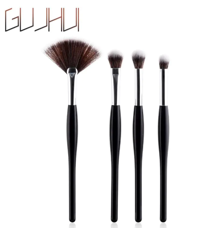 Professional Makeup Brush Set – 8 Pieces with Black Handle & Silver Tubes